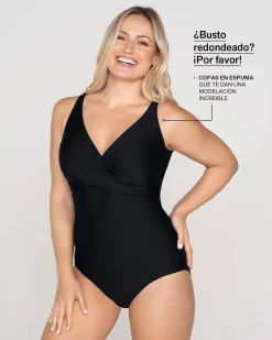 Leonisa Bañador De Control Suave De Abdomen Con Drapeado En Escote - 19a071r