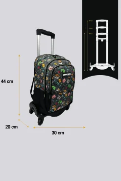 Mochila Escolar Minecraft Pixel Con Carro Negro 4 Ruedas Giratorias