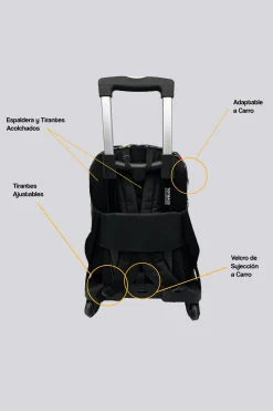 Mochila Escolar Minecraft Pixel Con Carro Negro 4 Ruedas Giratorias