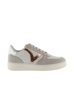 Zapatillas De Efecto Piel Victoria Madrid Con Piezas De Serraje Y Metalizadas En Contraste 1258222