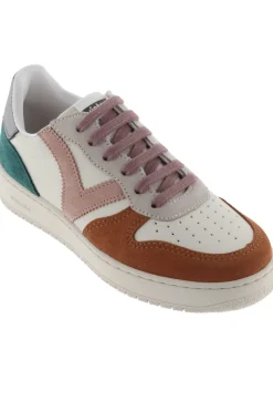 Zapatillas De Efecto Piel Victoria Madrid Con Piezas De Serraje Multicolor Y Trasera Metalizada